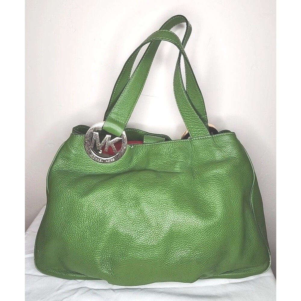 Michael Kors Fulton East West Genuine Pebbled Leather Handbag - Bright Green - Picture 2 of 8